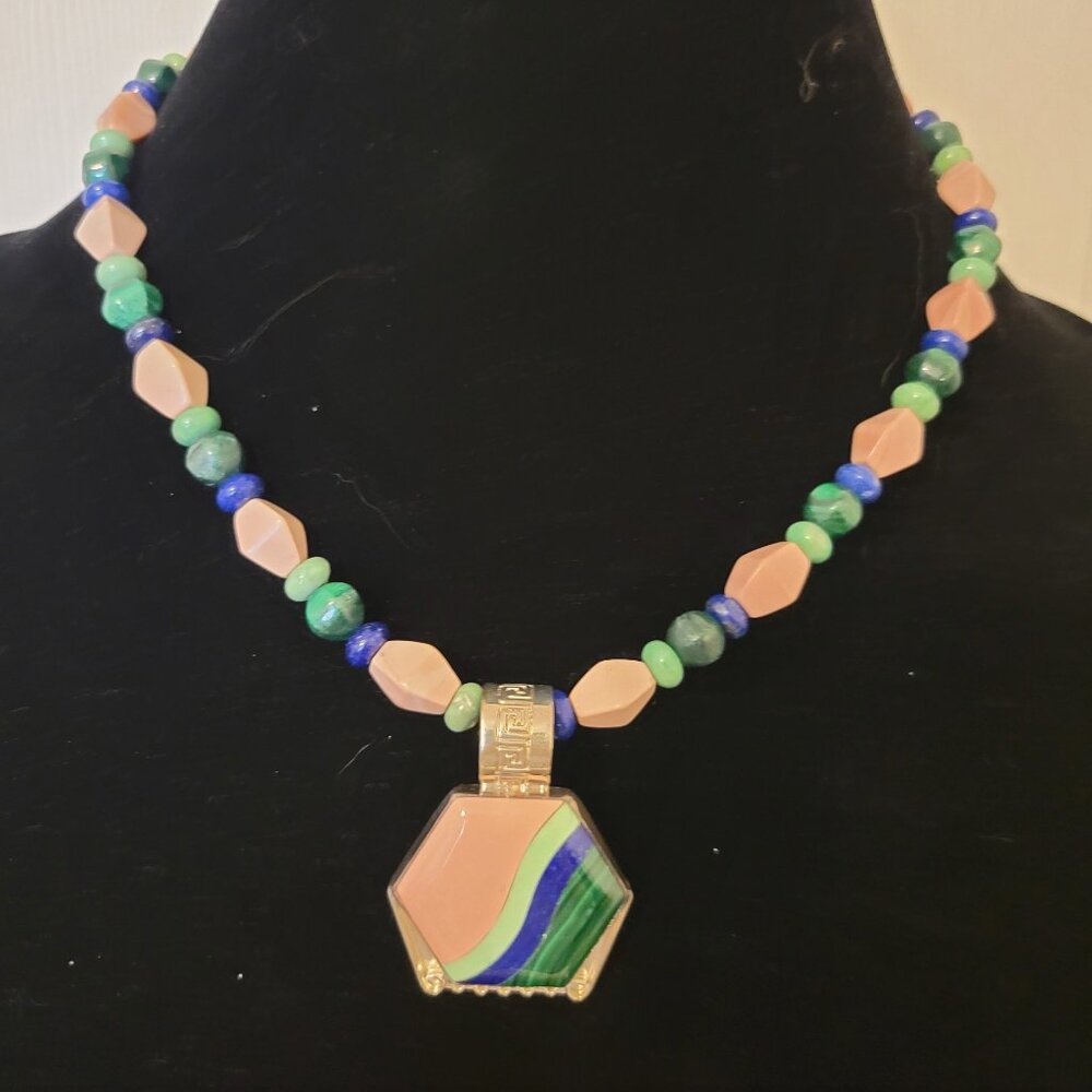 Jay King Mine Finds Gallery Multi-Gemstone Inlay Hexagon Pendant/Necklace - EU